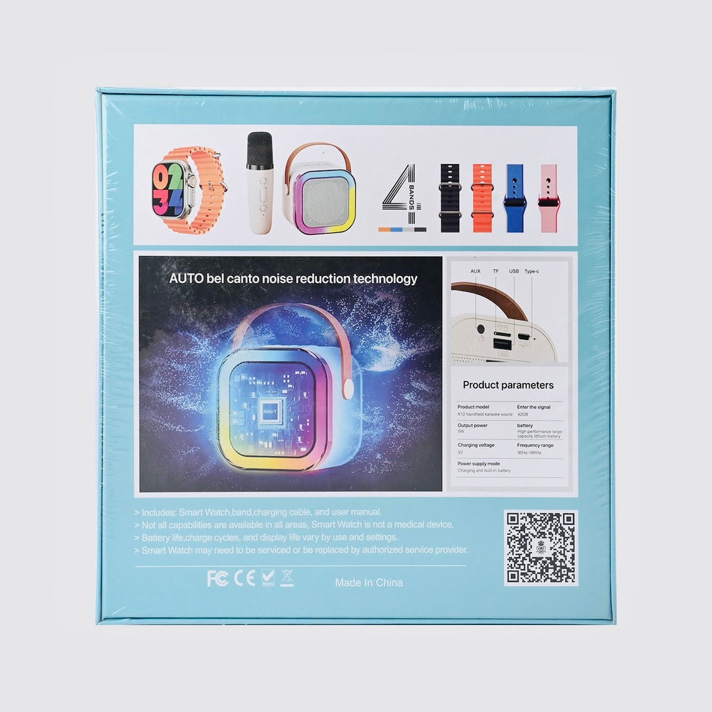 Smart Combo Set – Smartwatch, BtSpeaker & Wireless Mic (AMOLED Display)